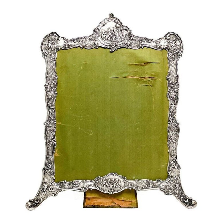 Local German Photo Frame German 800 Silver Mirror or Photo Frame Repousse Putti, circa 1910 For ...