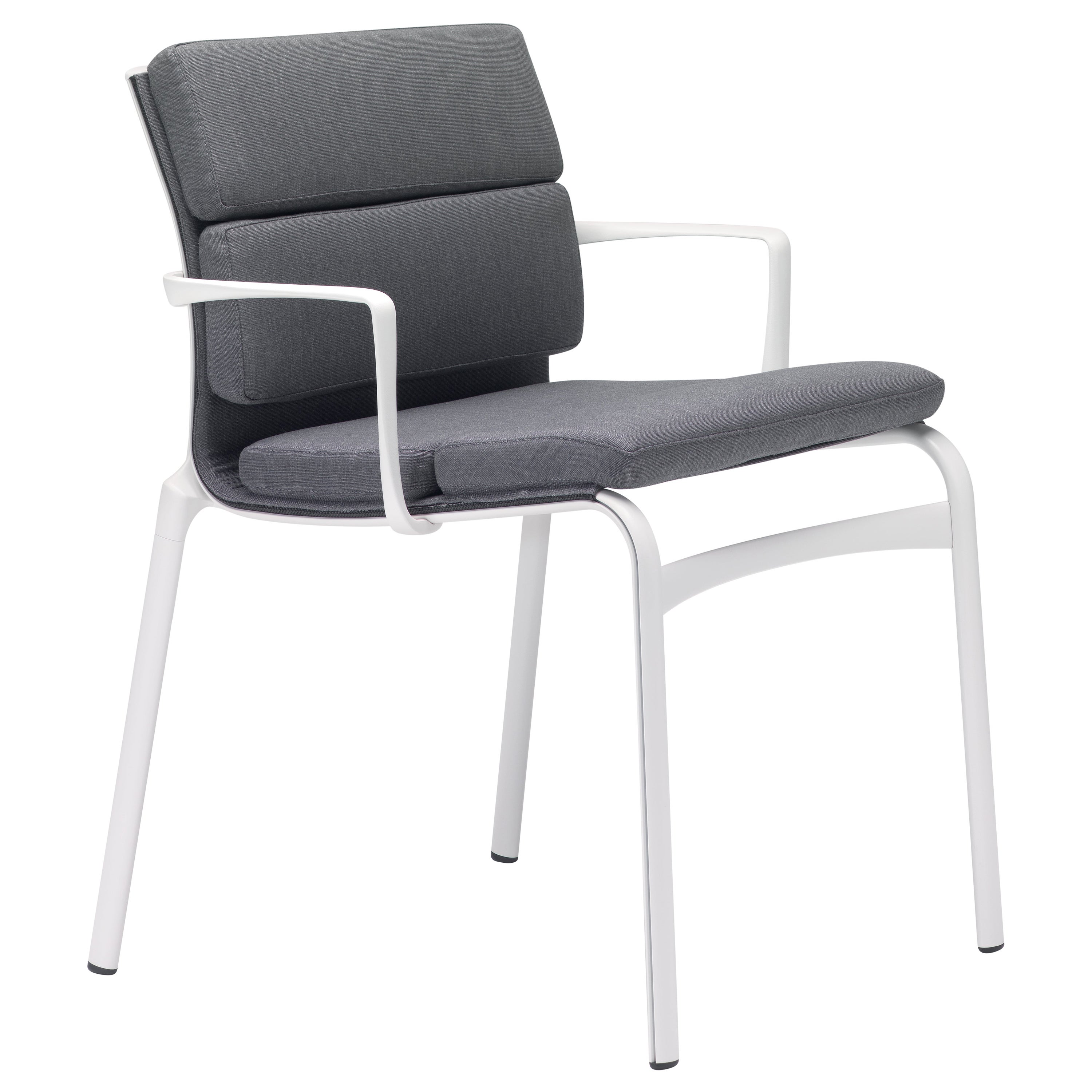 Alias Frame 52, weicher Sessel aus dunkelgrauem Stoff mit weißem Aluminiumrahmen