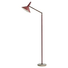 Stilux Milano, Red Floor Lamp, Brass, Metal, Marble, Italy, 1950s