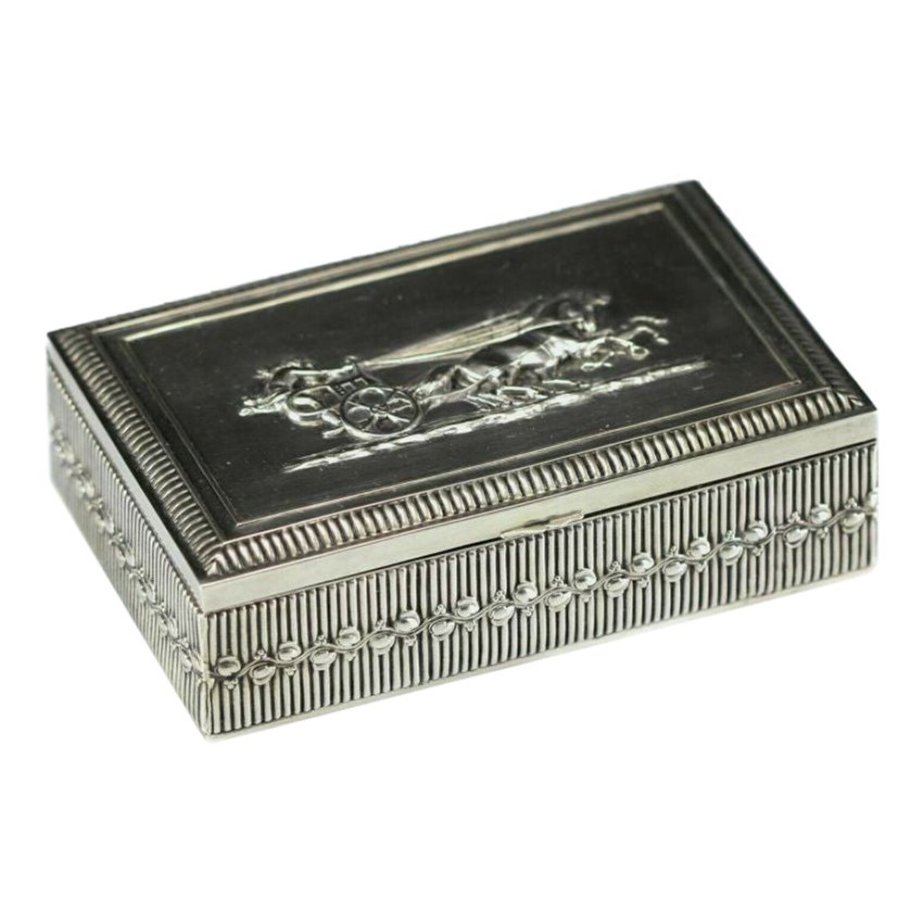 German .800 Silver Hinged Box, Gilt interior, Fine Repousse Troika, c1900