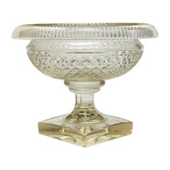 Antique English Crystal Footed Centerpiece Bowl, Hand Cut & Polished, Early 19th Century