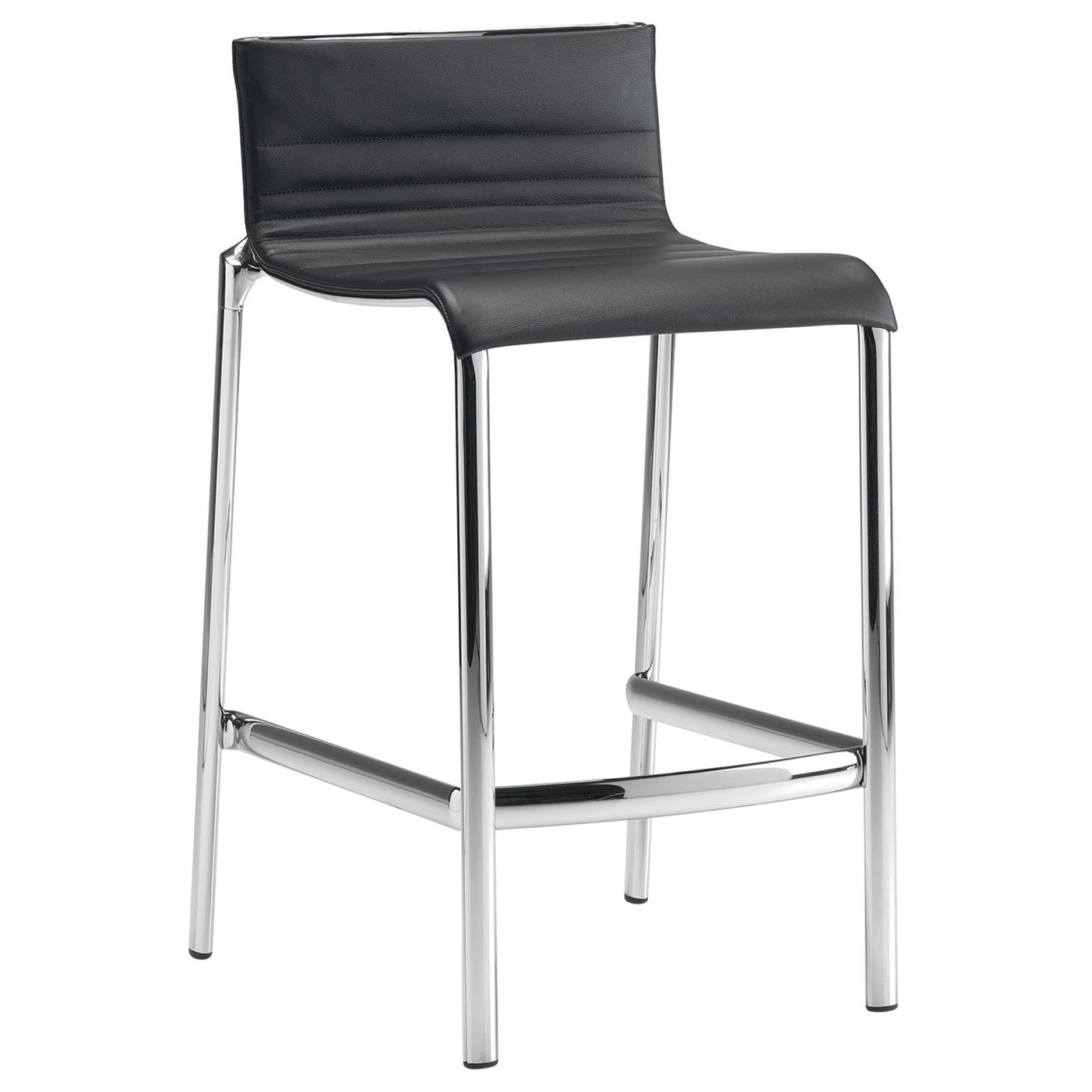 Alias Frame 41B High Stool in Black Upholstery with Chromed Aluminium Frame For Sale