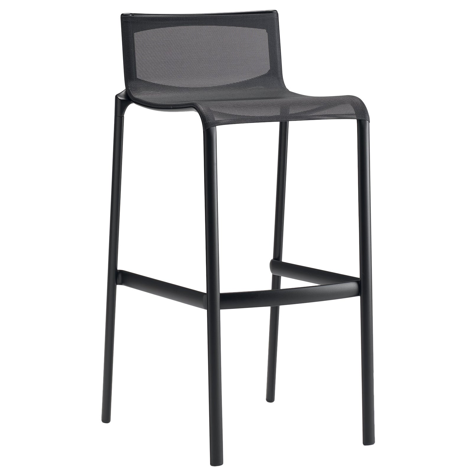 Alias Frame 41A Stool in Black Upholstery with Black Lacquered Aluminium Frame For Sale