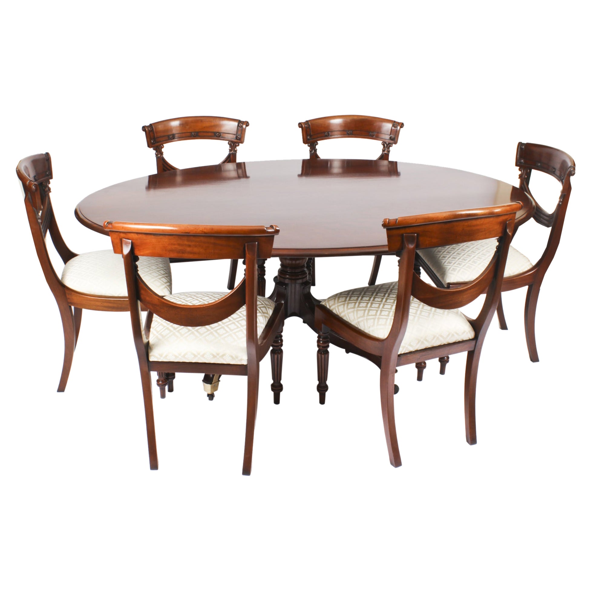 Antique Irish Georgian Oval Table & 6 Chairs 19th Century