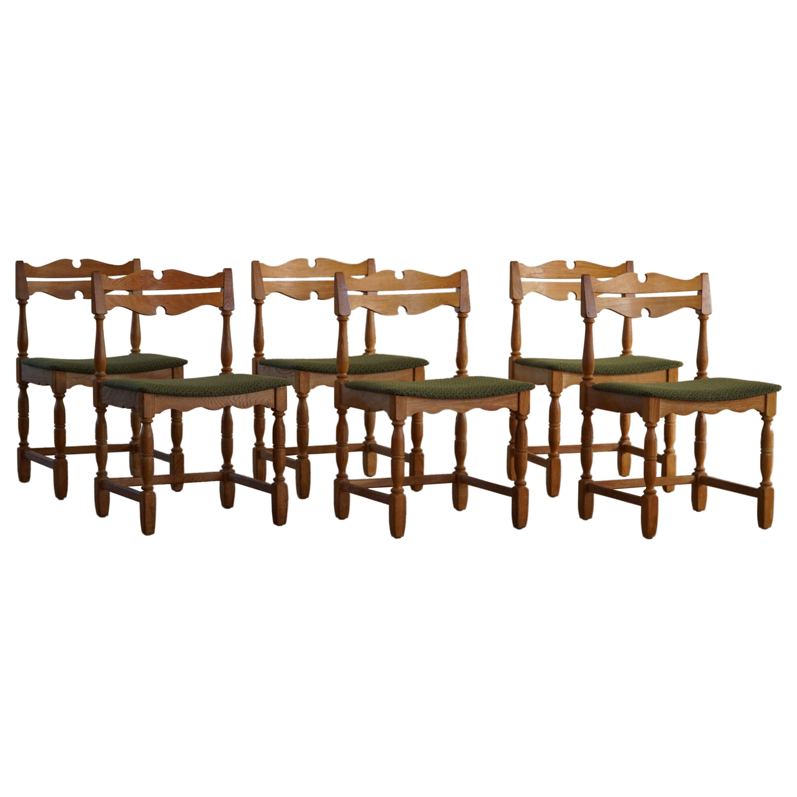 Mid-Century, Set of 6 Dining Chairs in Solid Oak by a Danish Cabinetmaker, 1950s
