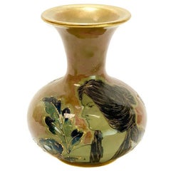 Amphora RSTK Enamel Pottery Vase Portrait of a Beauty Art Nouveau, circa 1900