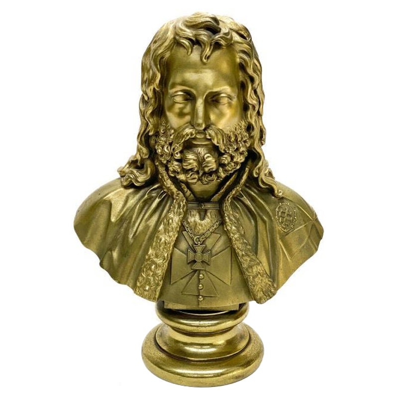 Russian Gilt Bronze Bust of a Knight Wearing Maltese Cross, 19th Century