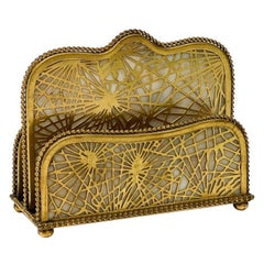 Tiffany Studios New York Gilt Bronze & Glass Letter Rack #1019 in Pine Needle