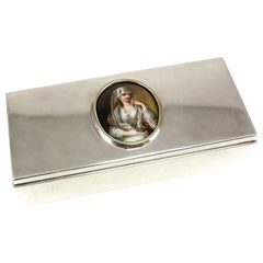 Tiffany & Co. Sterling Silver Box with Porcelain Portrait Plaque, Midcentury