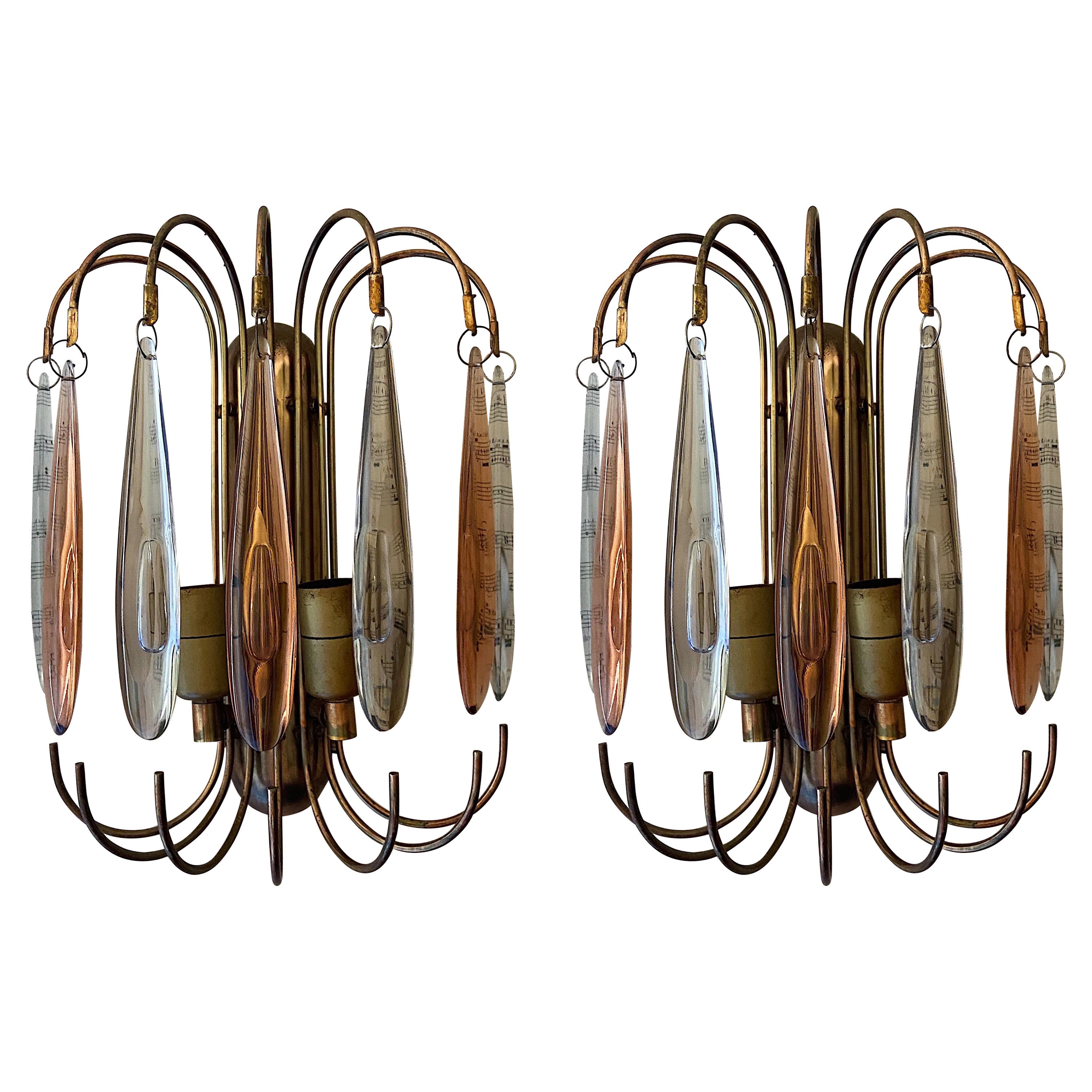 Pair of Murano Glass 1950s Wall Lights in the Style of Paolo Venini