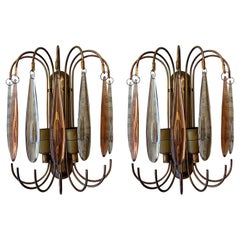 Vintage Pair of Murano Glass 1950s Wall Lights in the Style of Paolo Venini