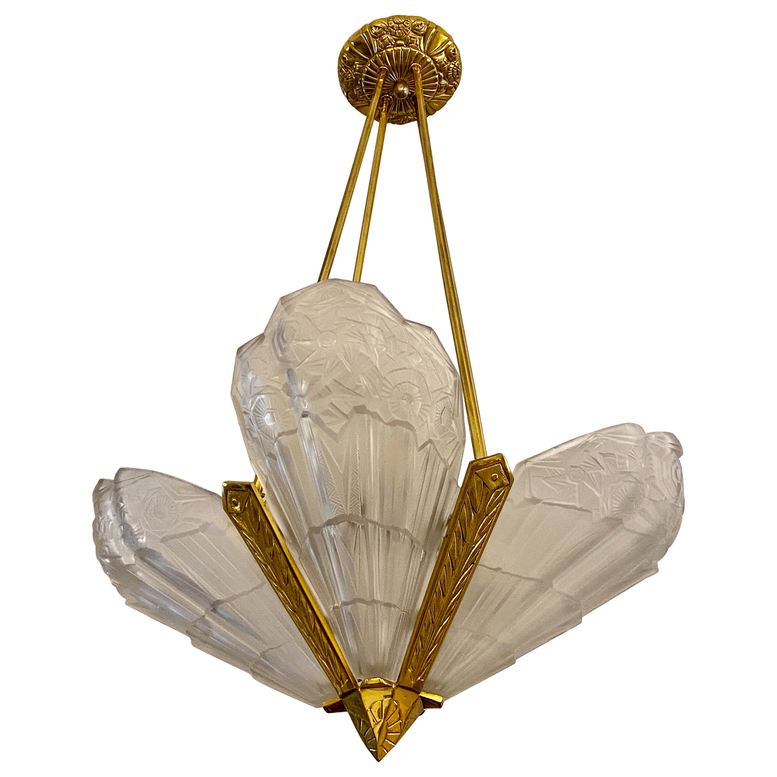 French Art Deco Chandelier Signed by J Robert For Sale