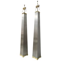 J Robert Scott Pair of Iconic Lithic Brushed Steel and Brass Floor Lamps