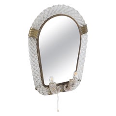 Miroir italien vintage Venini en verre tissé avec lumières
