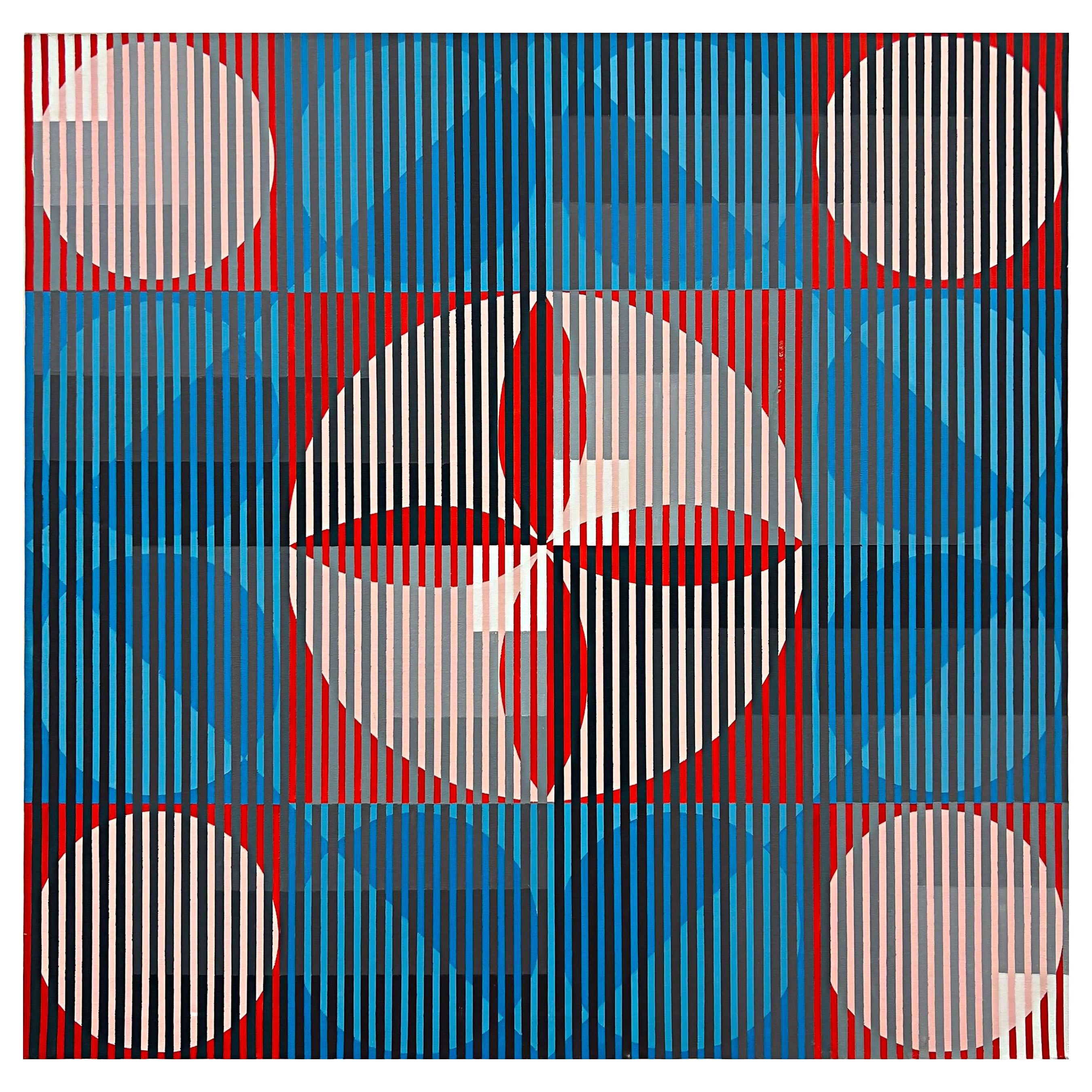 Gabe Silverman 1980s Geometric Abstract Op Art Painting For Sale