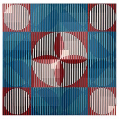 Retro Gabe Silverman 1980s Geometric Abstract Op Art Painting