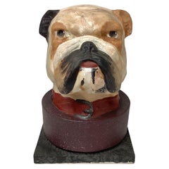 Antique English Bulldog Head Papier-mâché Collar Box