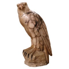 19th Century French Hand Carved Marble Eagle with Glass Eyes