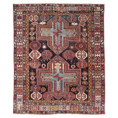 Sqaure Antique Colorful Kuba Caucasian Rug with Cross Medallions
