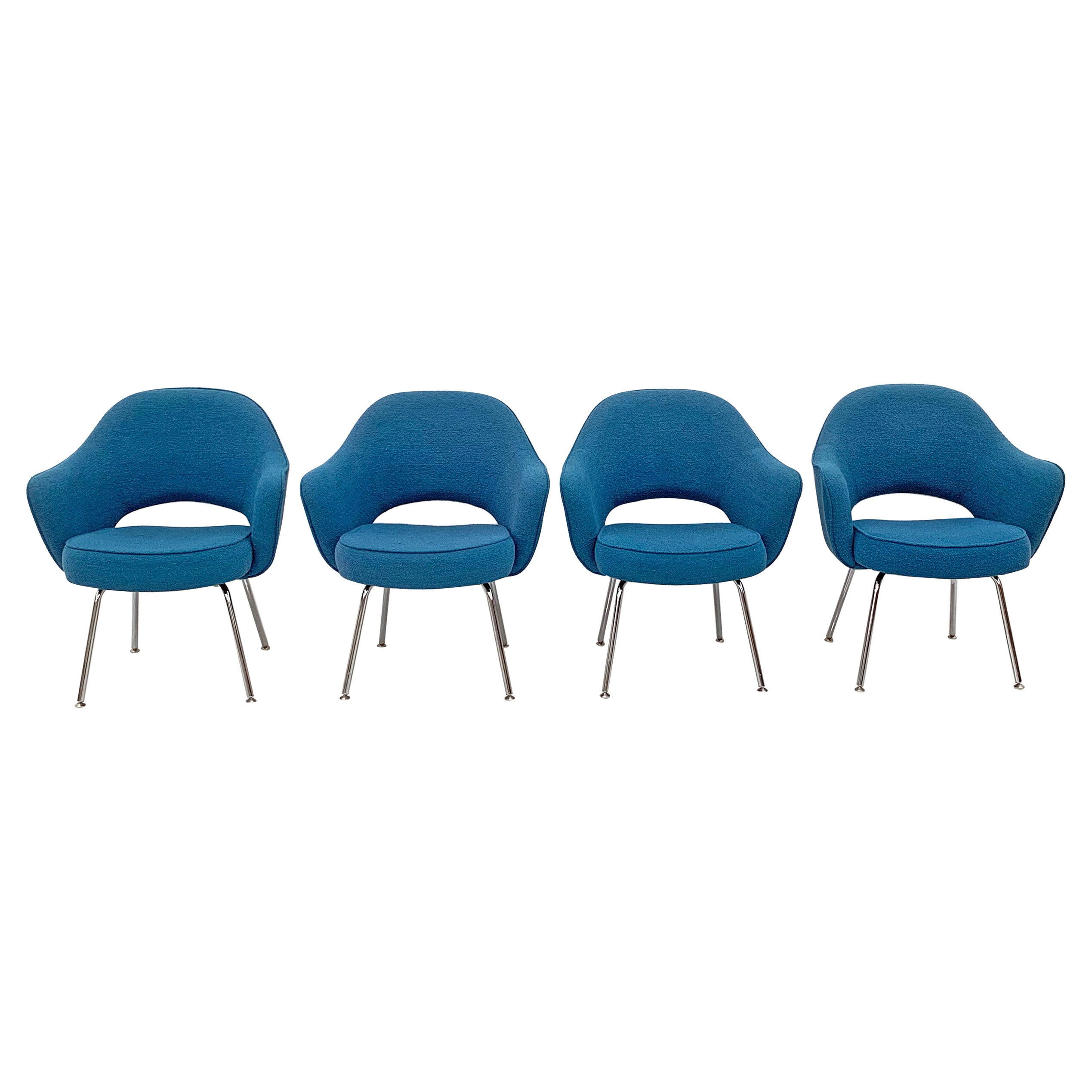 Eero Saarinen for Knoll Executive Armchairs in Blue Classic Boucle