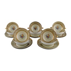 Vintage Tirschenreuth, Germany, 10 Porcelain Bouillon Cups with Saucers