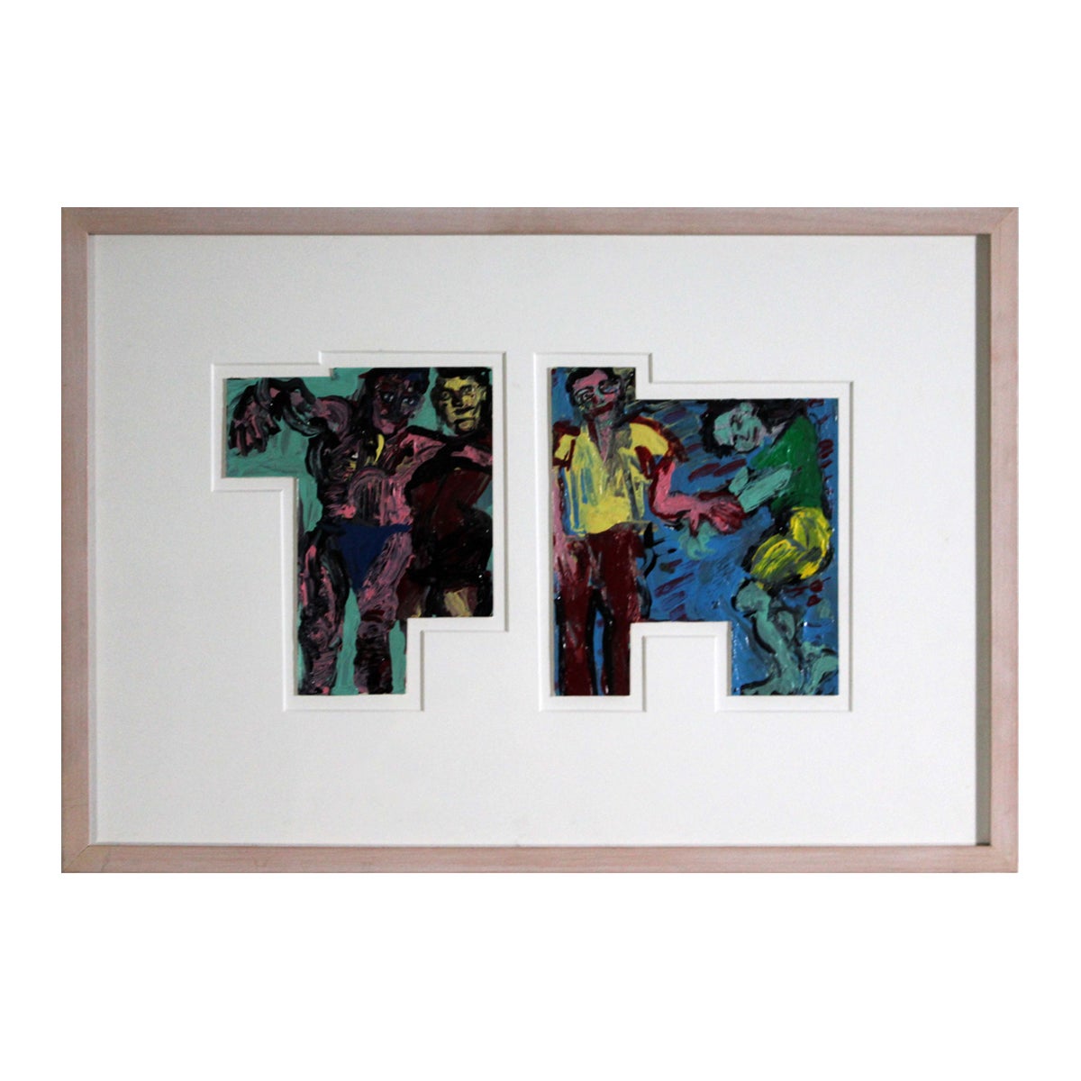 Modern Figurative Acrylic Painting on Paper in the Style of Egon Schiele Framed For Sale