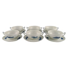 Six Royal Copenhagen Blue Flower Bouillon Cups with Saucers, Early 20th Century