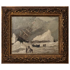 Early Arctic or Antarctic Exploration Oil on Canvas: Signed J.O. Bull
