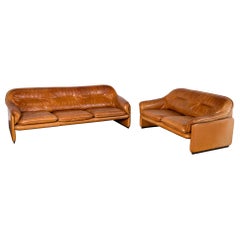 1970s De Sede Ds-61 in Cognac Vegetable Dyed Leather 2 Seat & 3 Seat Sofas