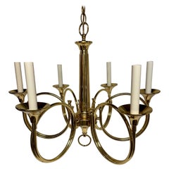 Vintage Solid Brass Hunting Horn Chandelier with Six Arms