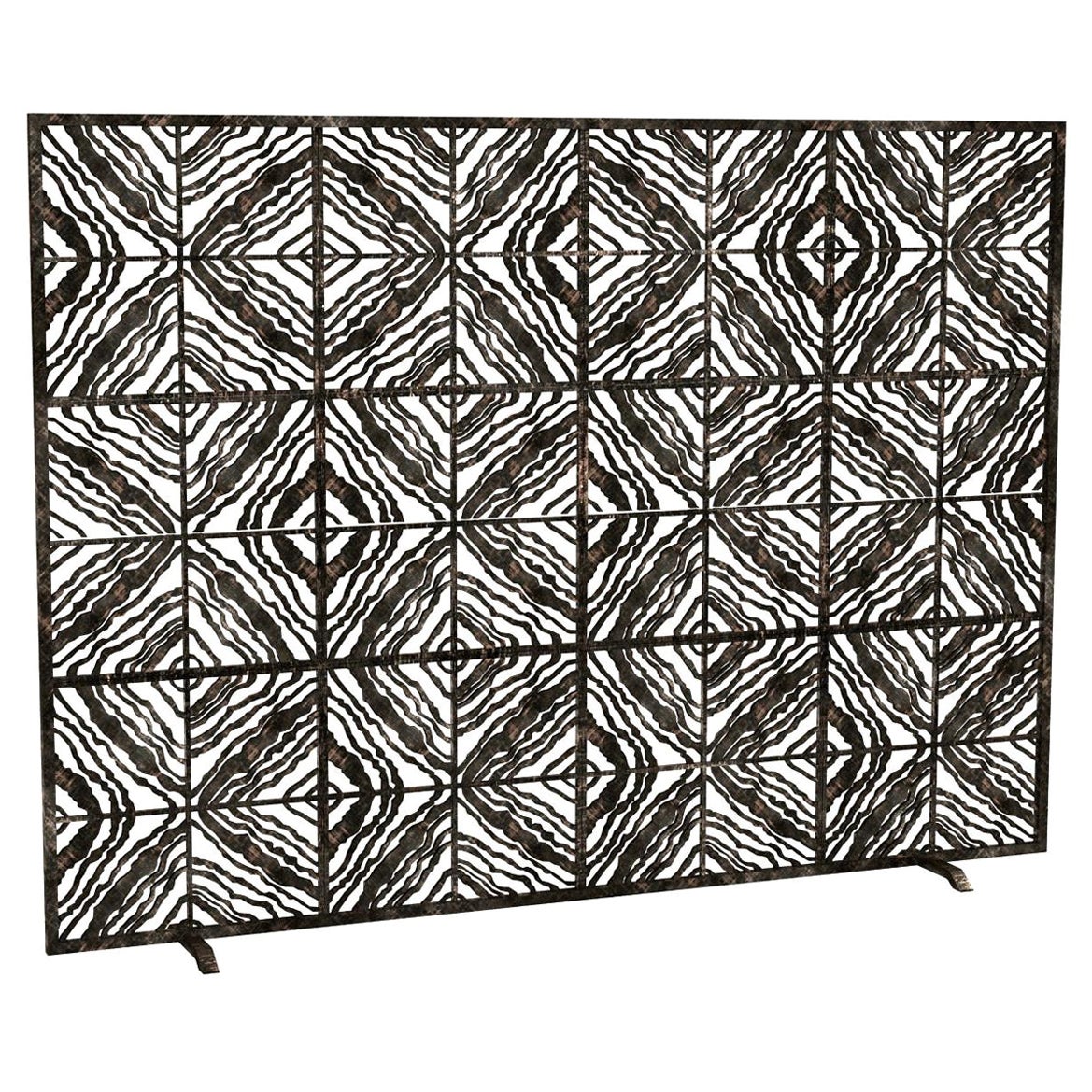 Tapestry Fireplace Screen in a Hand Painted Gold-Rubbed Black Finish For Sale