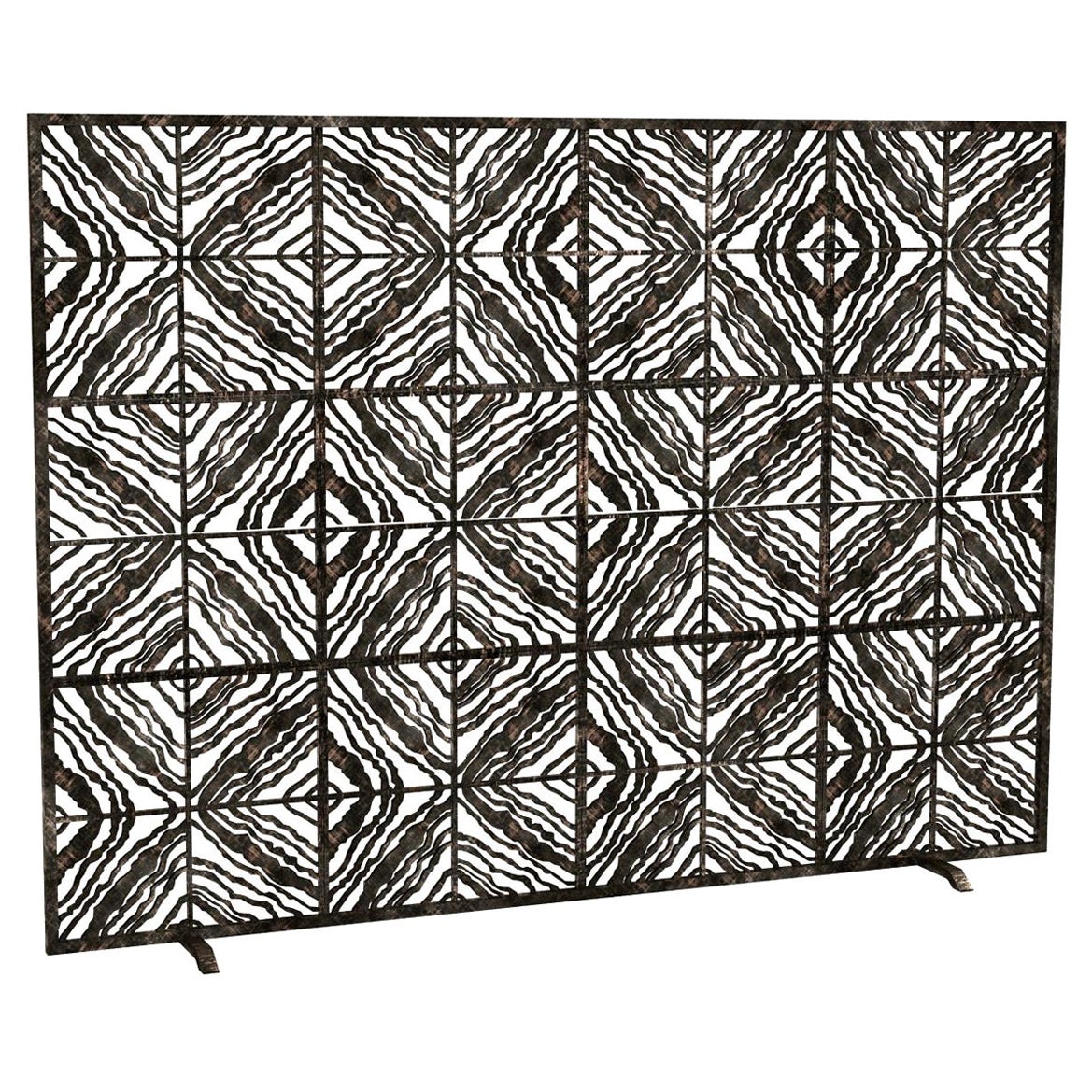 Tapestry Fireplace Screen in a Hand Painted Gold-Rubbed Black Finish