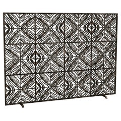 Tapestry Fireplace Screen in a Hand Painted Gold-Rubbed Black Finish