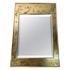 Labarge Signed Gold Reverse Painted Chinoiserie Wall Mirror