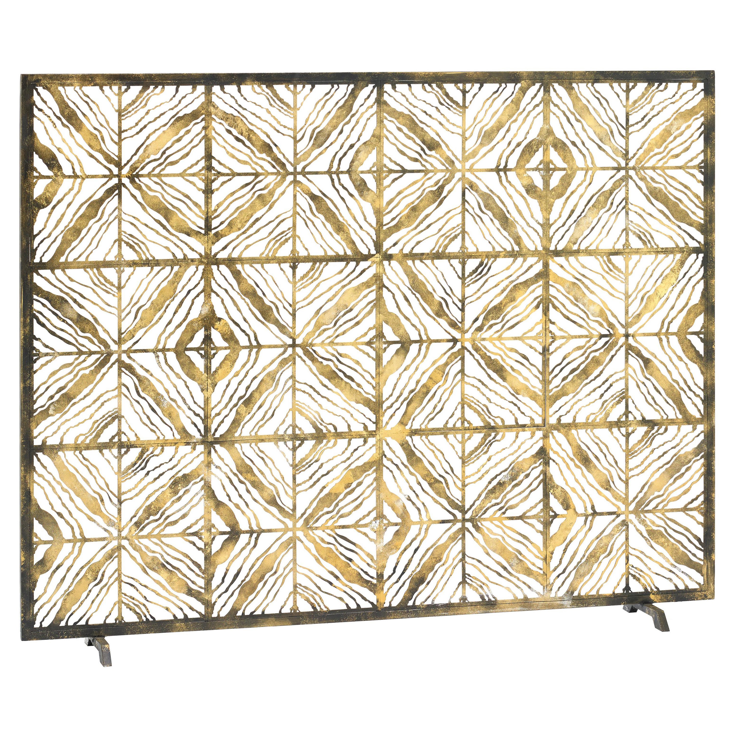 Tapestry Fireplace Screen in Hand Painted Aged Gold For Sale