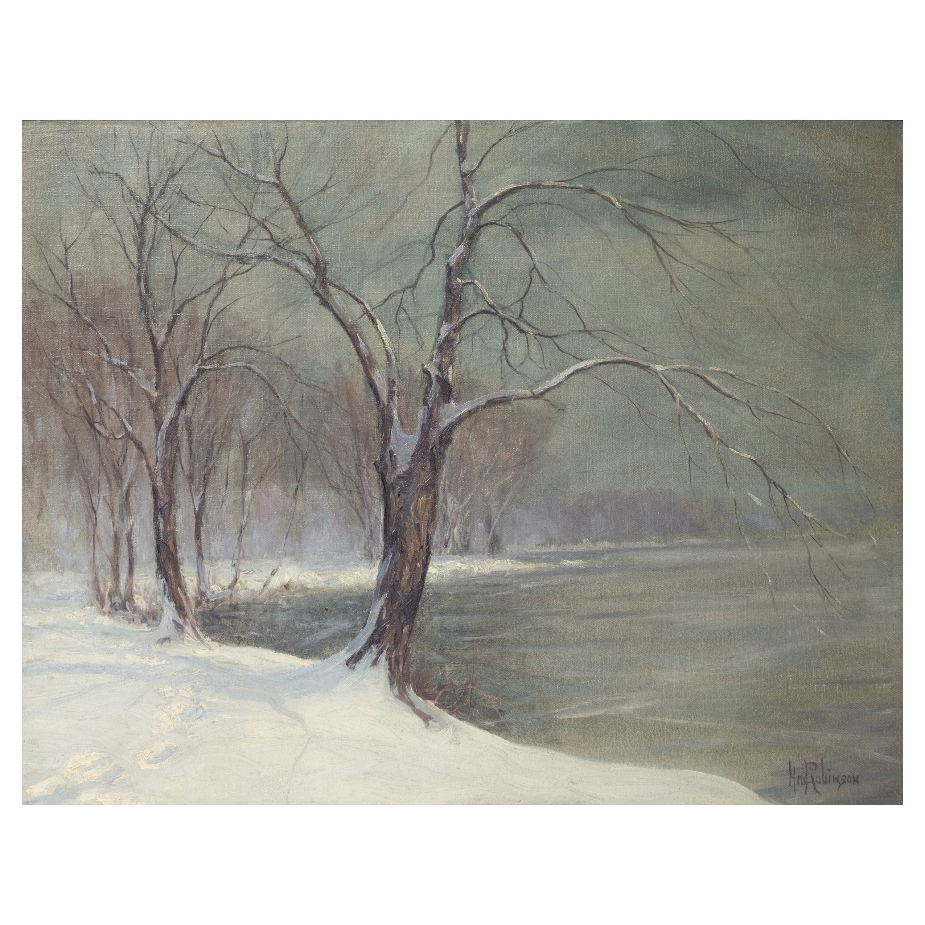 Peinture à l'huile sur toile « Paysage d'hiver » de Hal Robinson
