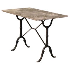 Early 20th Century French Polished Iron Bistrot Table with Weathered Stone Top