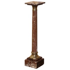 19th Century French Napoleon III Carved Marble and Bronze Selette Pedestal Table