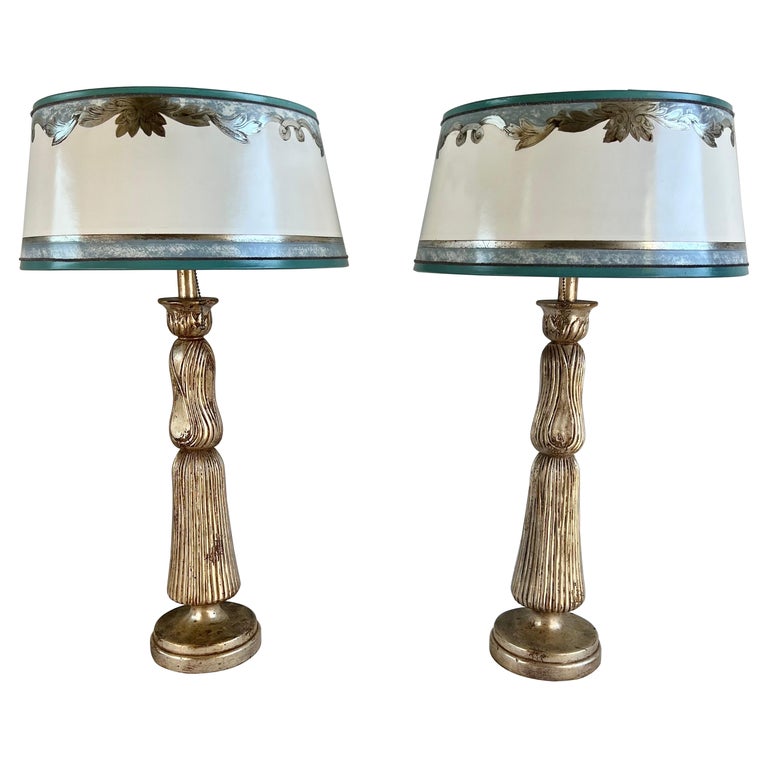 Pair of Silver Gilt Italian Lamps W/ Parchment Shades For Sale at 1stDibs