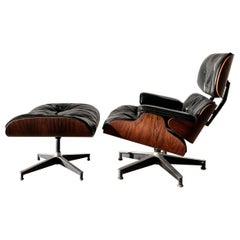 Vintage Herman Miller Eames Rosenholz-Loungesessel und Ottomane, zweite Generation