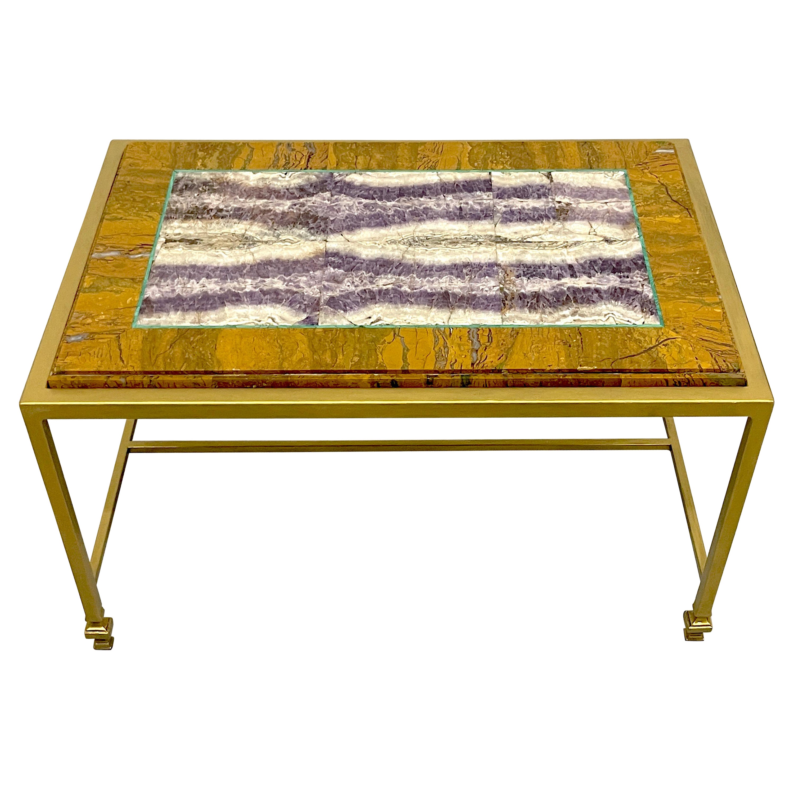 English Modern Coffee Table with Antique Blue John 'Atrib.' White Watson For Sale