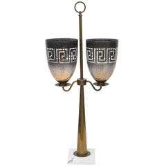 American Modern Brass, Glass and Marble Lamp, Style of Tommi Parzinger