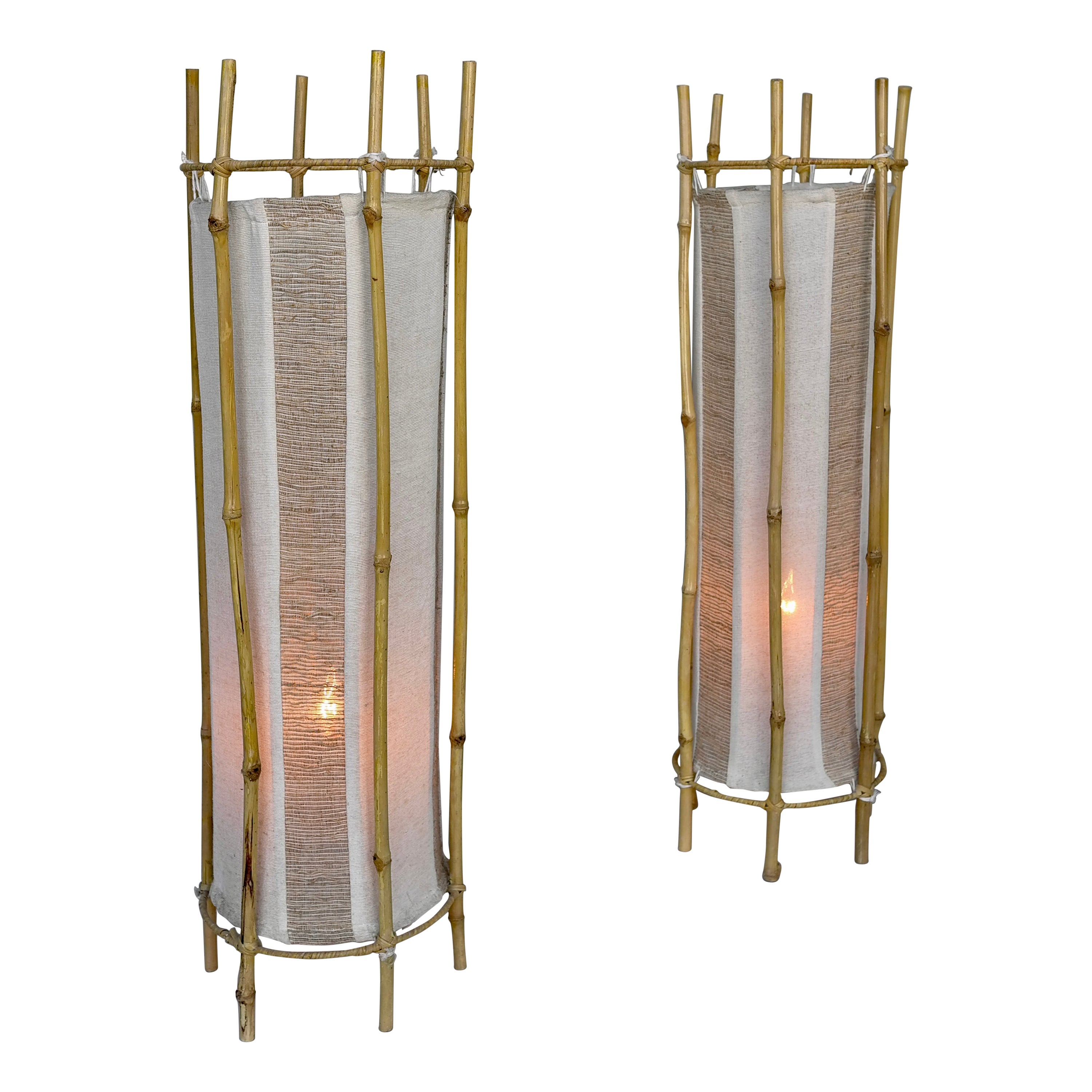 Pair of Bamboo Floor Lamps by Louis Sognot, France, 1960's For Sale