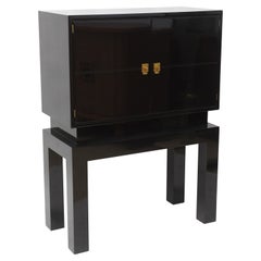 American Modern Black Lacquered Bar Cabinet, Tommi Parzinger, 1970's