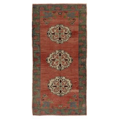 3.7x12.5 Ft Vintage Türkisch Karapinar Wolle Läufer Teppich in Rot, Grün, Beige, Grau