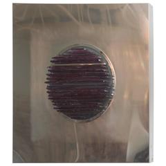 Italian Modern Stainless Steel and Amythyst Glass Light Panel, Angelo Brotto