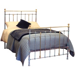 Antique Double Brass & Iron Bed in Blue Verdigris, MD125