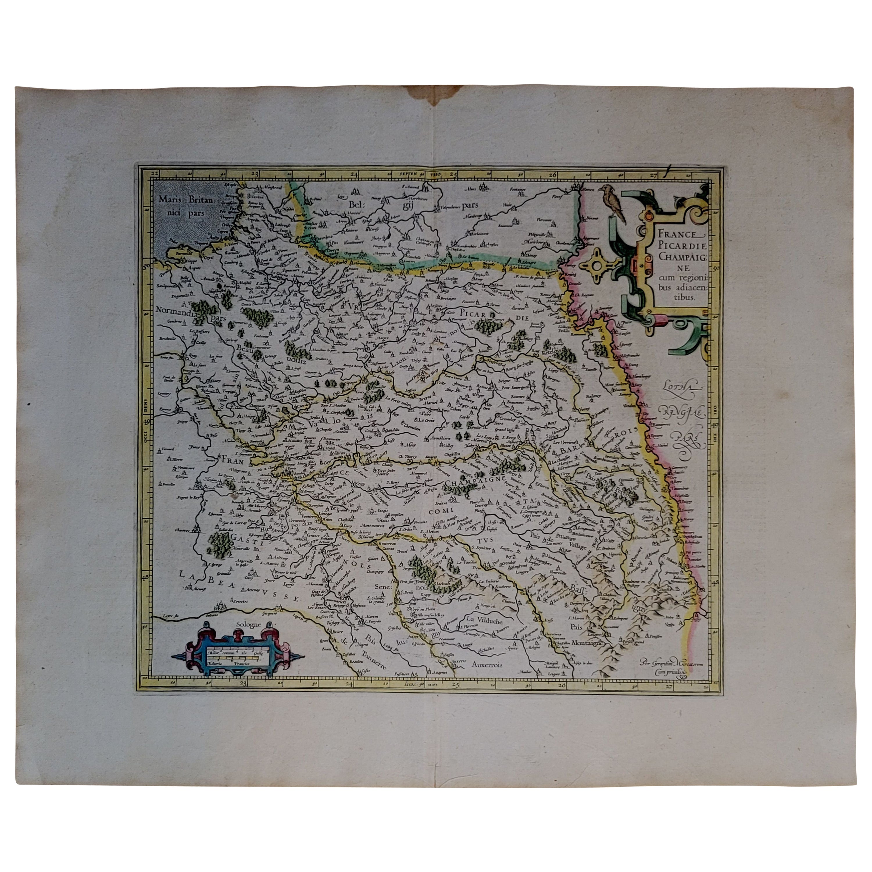 1590 Mercator Map Entitled "France Picardie Champaigne, Ric.0001 For Sale