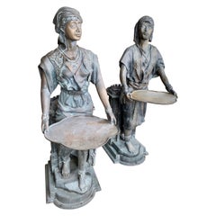 Pair of Life Size Bronze Orientalist Figures With Serving Trays