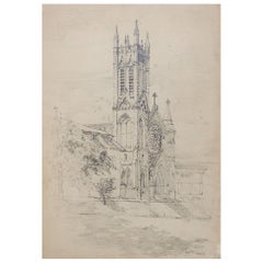 Vintage St. Mary's Cathedral Austin Texas Architectural Drawing